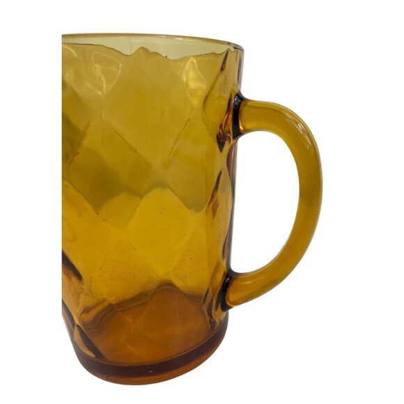 Hazel Atlas Amber Diamond-Pattern Glass Pitcher With Handle Vintage Style - Picture 3 of 12